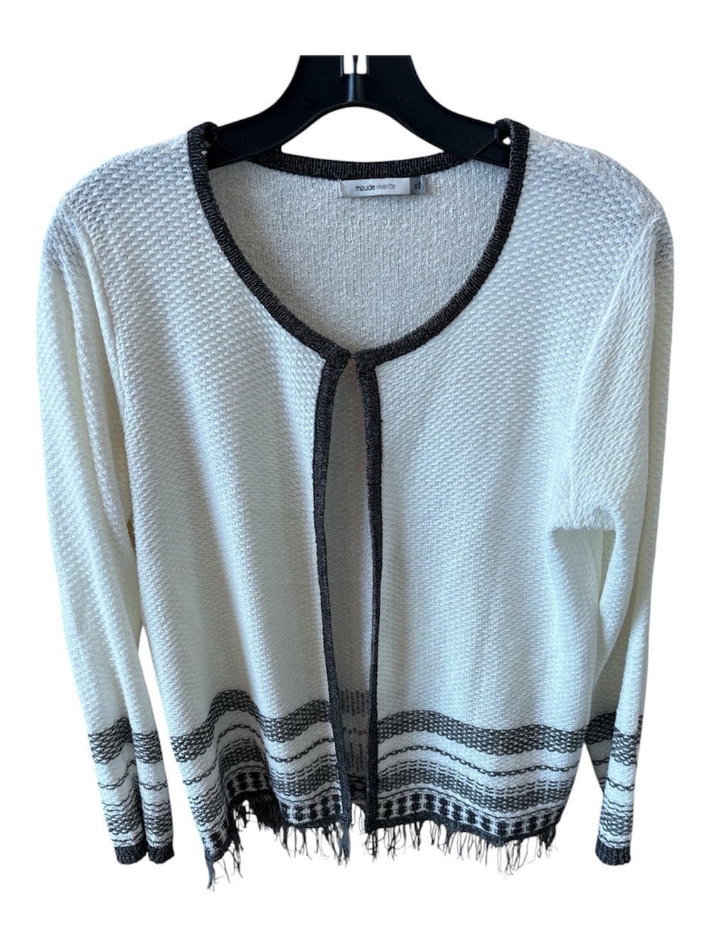 Maude Vicente Ivory Open-Front Cardigan with Black Trim